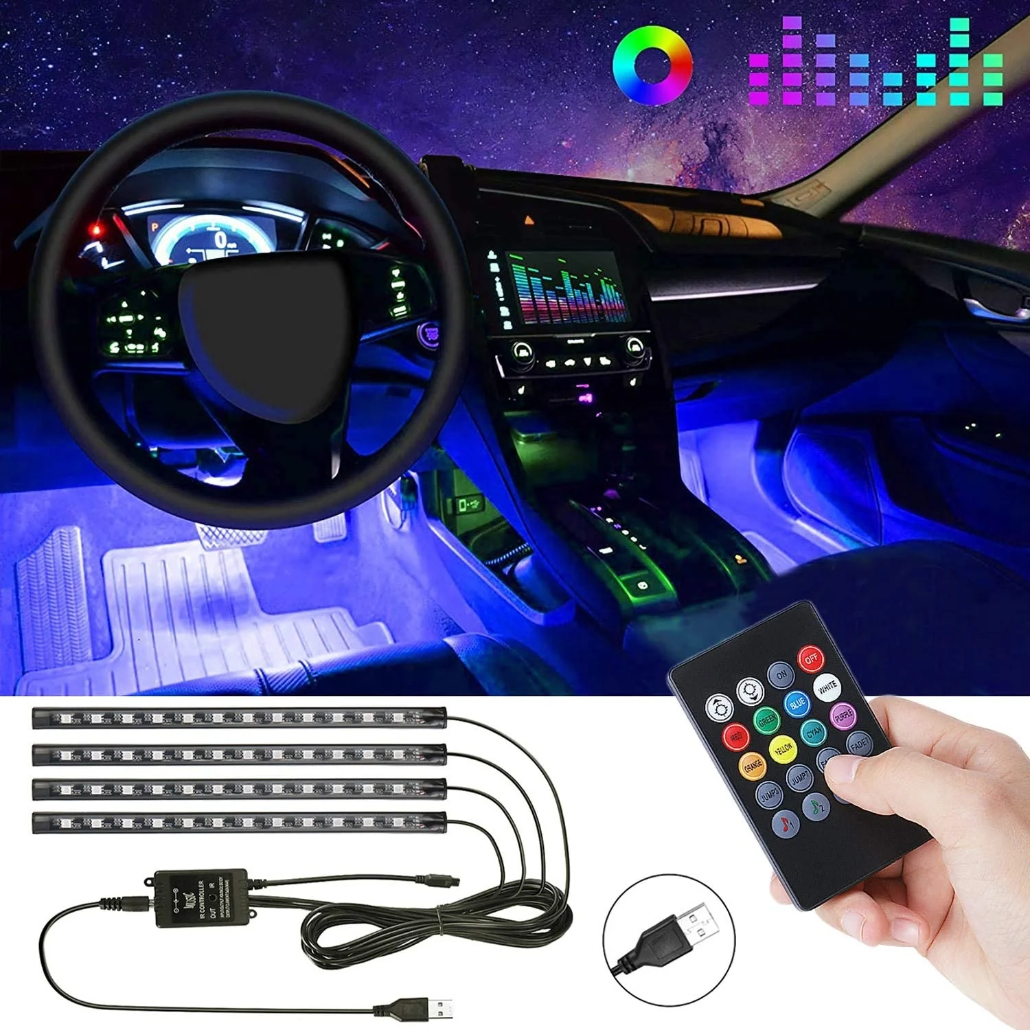 Kit Lumini LED Auto cu Telecomanda