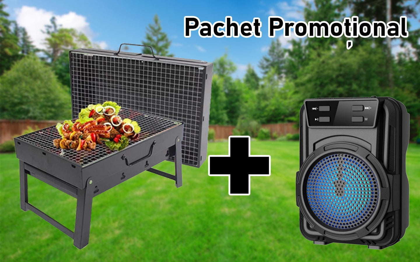 Pachet promotional Gratar pliabil + mini boxa Bluetooth Cadou