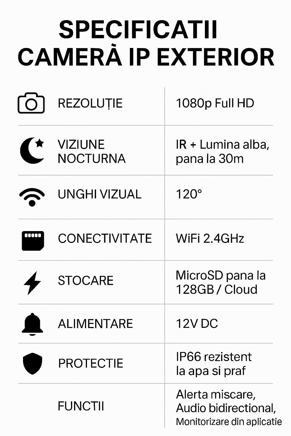 Cameră de supraveghere JORTAN, 1080P, Wi-Fi, Night Vision, IP66 + Card 32GB INCLUS