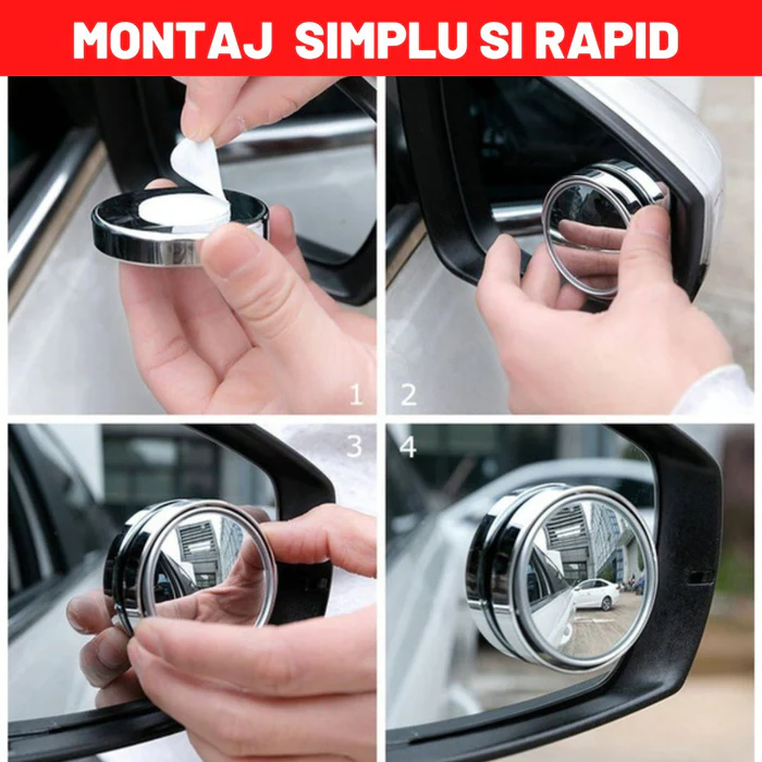 Set 2 bucati: Oglindă Rotundă pentru Unghi Mort Auto - Vizibilitate și Siguranță Îmbunătățite