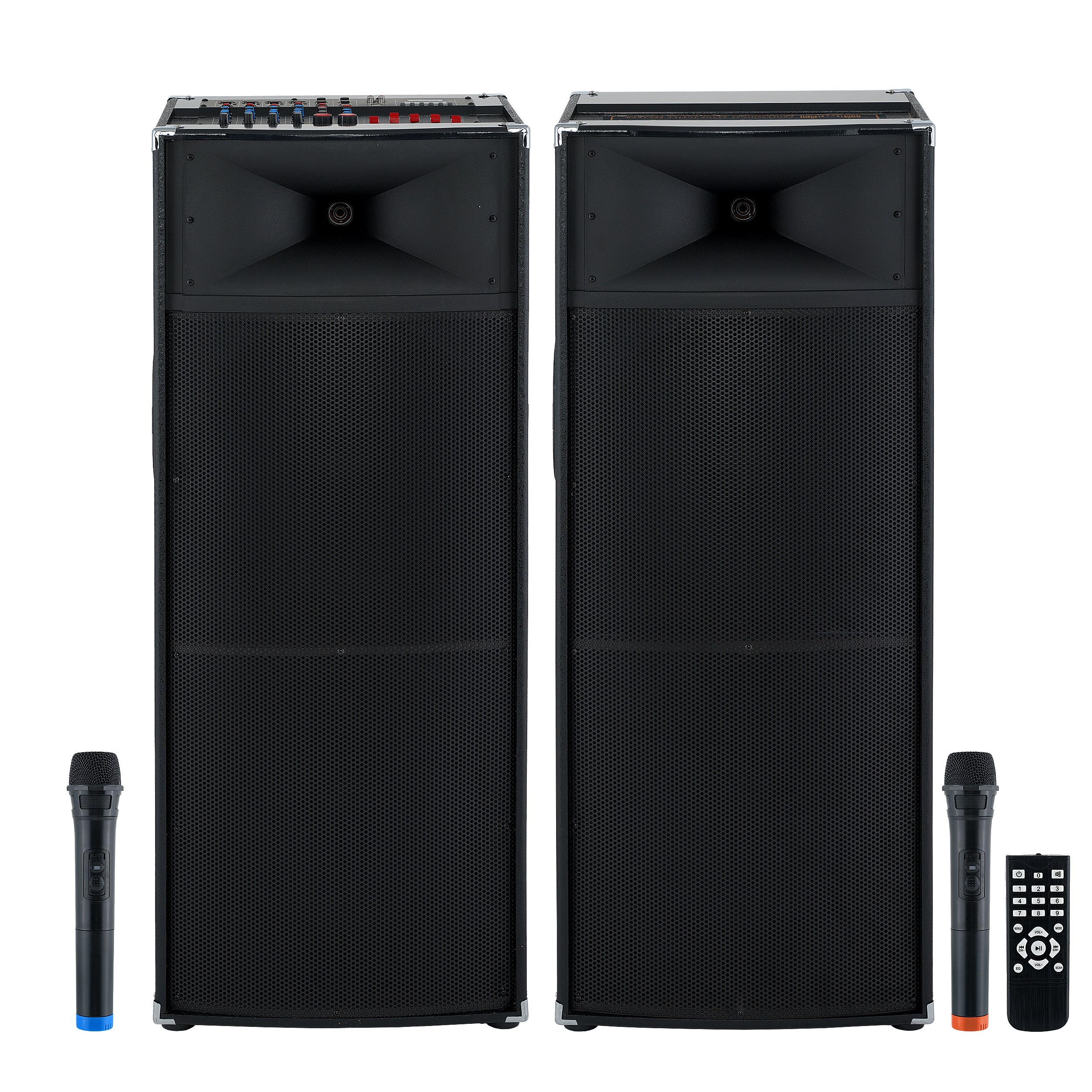 Set Boxe Active Profesionale cu Equalizer Graphic 5 benzi, Mixer incorporat, Microfoane Wireless și Conectivitate Bluetooth