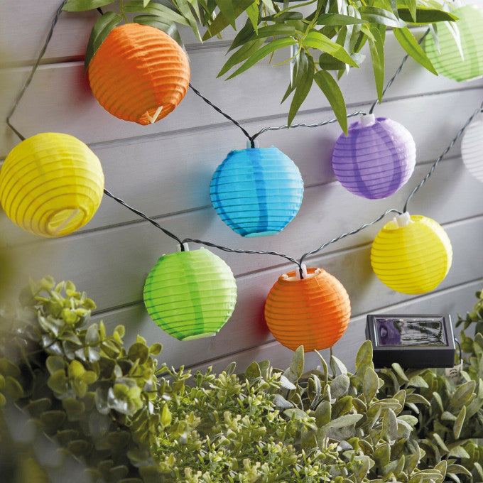 Instalatie solara de gradina, sir de 10 lampioane, multicolore