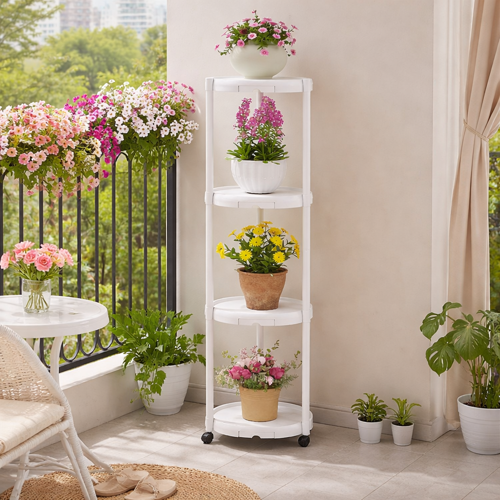 Suport pentru Flori cu 4 Niveluri și Roți, 132 x 31 cm, pentru Interior și Balcon