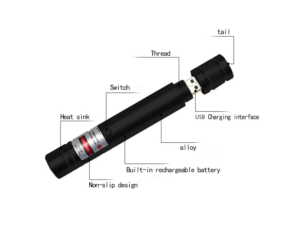 Laser pointer verde putere 100 mW cu acumulator