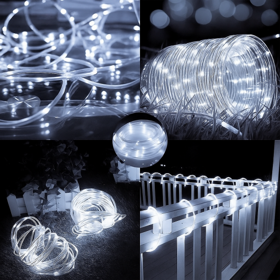 Furtun Luminos LED cu Încărcare Solară – 10 m, Lumină Alb Rece, Pentru Exterior