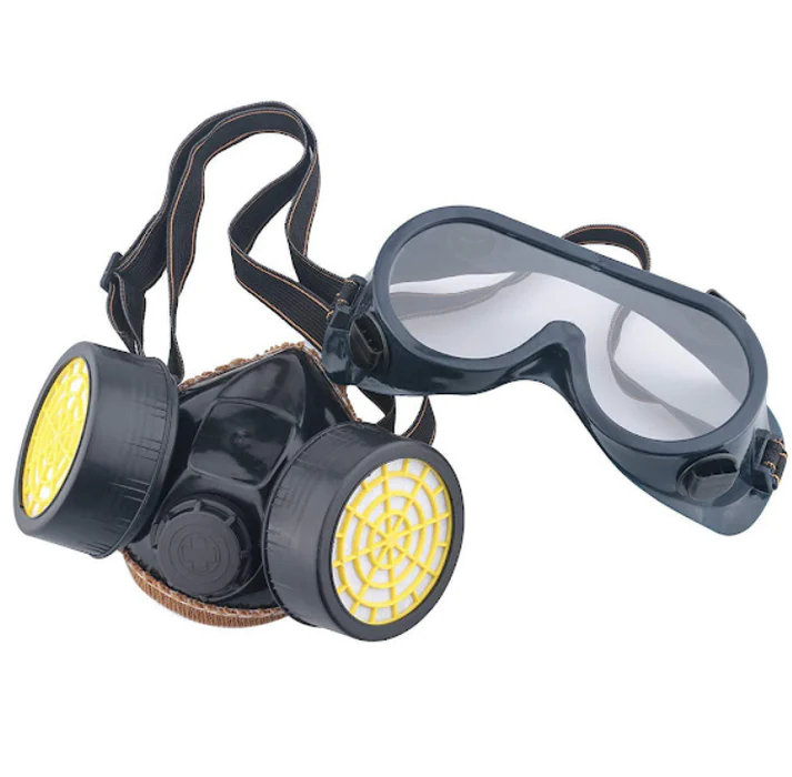Ochelari de protectie si masca dubla cu 2 filtre de carbon