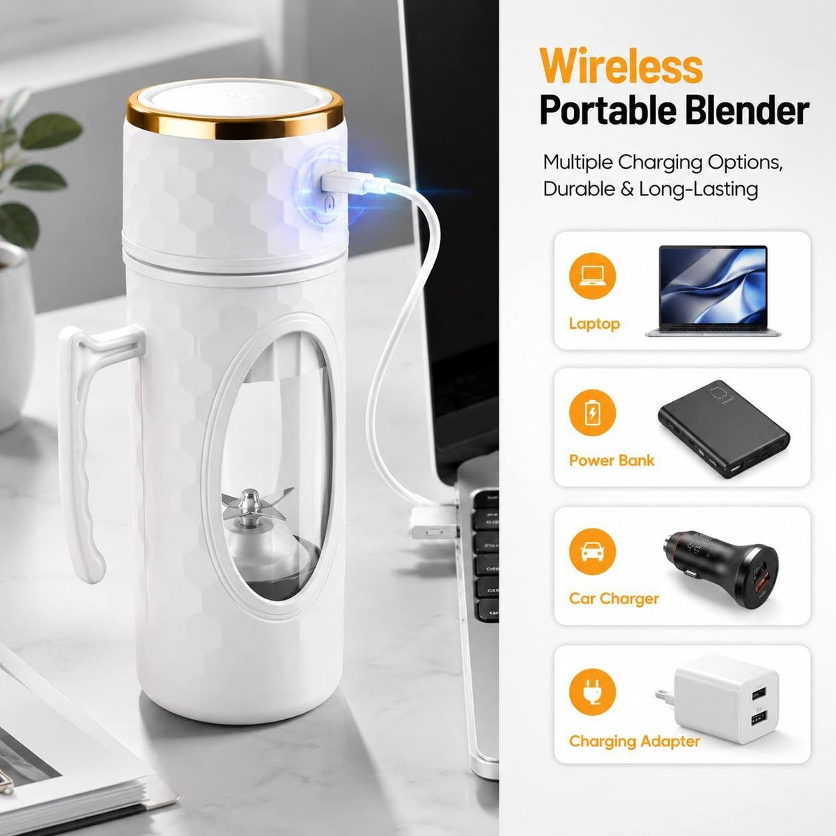 Blender Portabil Reîncărcabil USB cu Display Digital, pentru Smoothie și Shake-uri Proteice