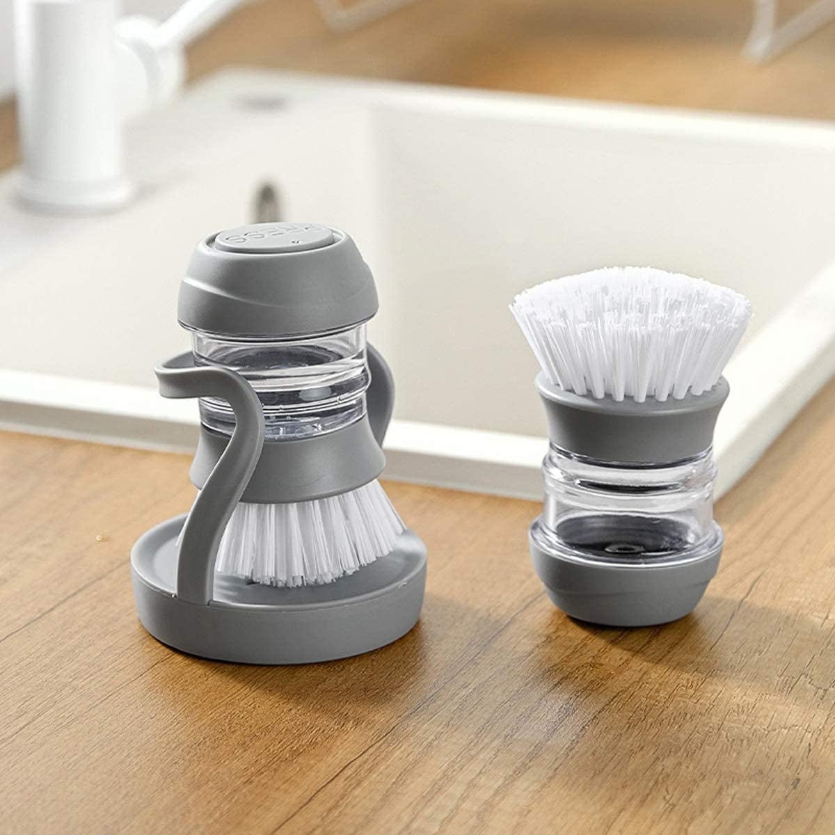 Perie de vase cu dozator detergent, suport depozitare, utilizare universala, forma ergonomica