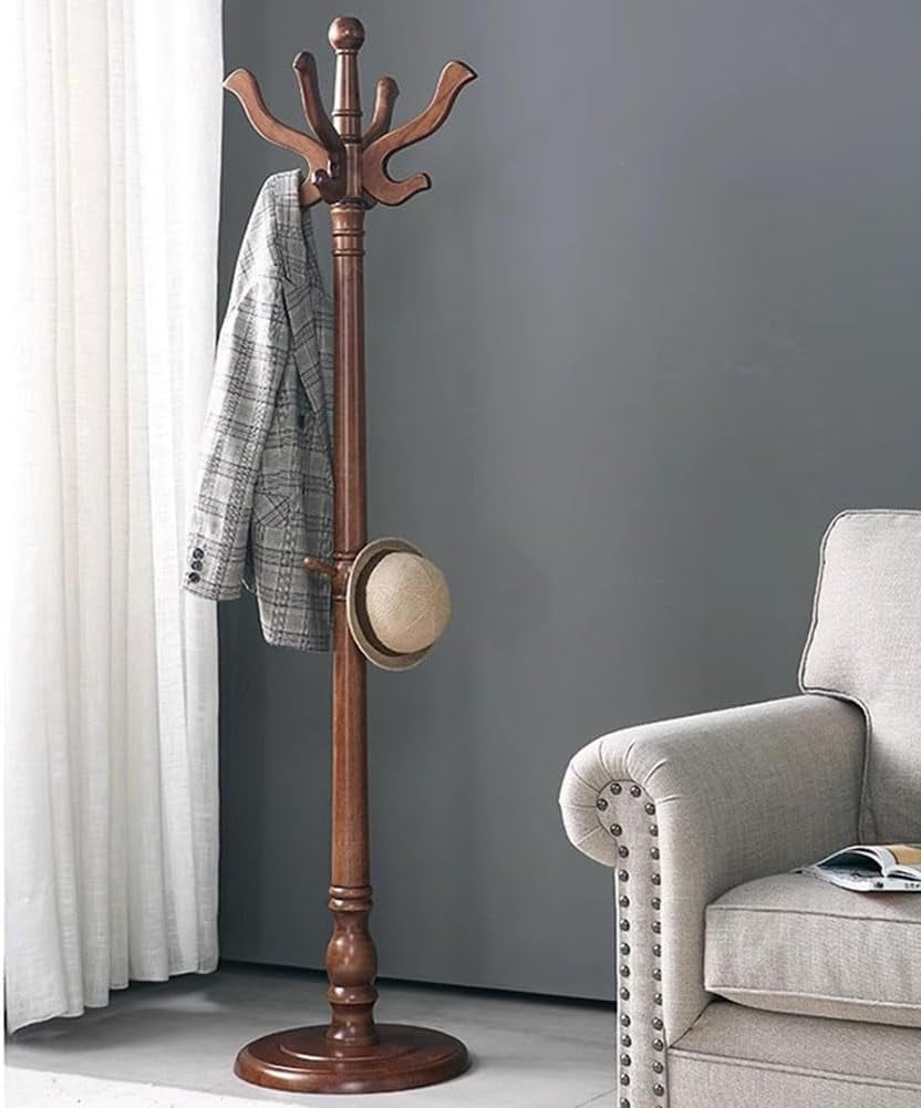 Cuier tip pom pentru haine, aspect retro lemn sculptat cu suport pentru pălării si eșarfe