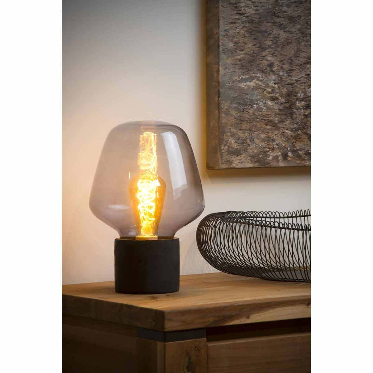 Lampă de Masă BECKY din Sticlă Fumurie, Ø20 cm, 1 x E27