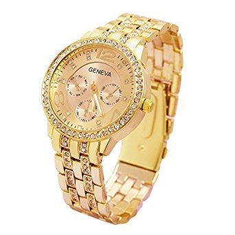 Ceas de dama Geneva Christal OMS Silver Gold metalic