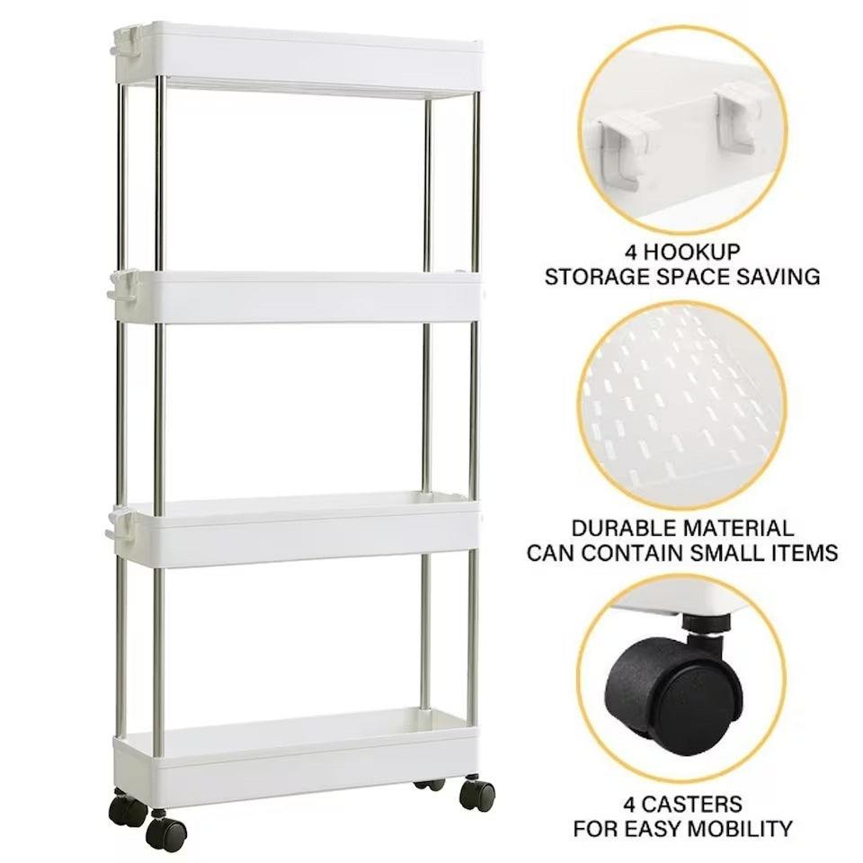 Căruț de depozitare Living and Home, 4 niveluri, plastic – Alb