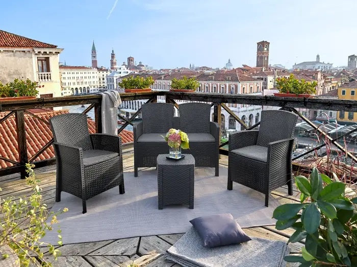 Set de mobilier pentru grădină/terasă antracit, aspect rattan, pentru 4 persoane