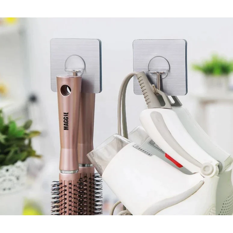Set 2 bucati suport de perete pentru mop + 4 carlige autoadezive