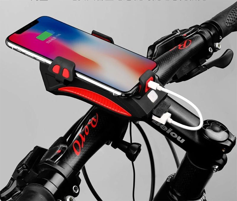 Far bicicleta, cu lanterna, alarma, suport telefon si power bank