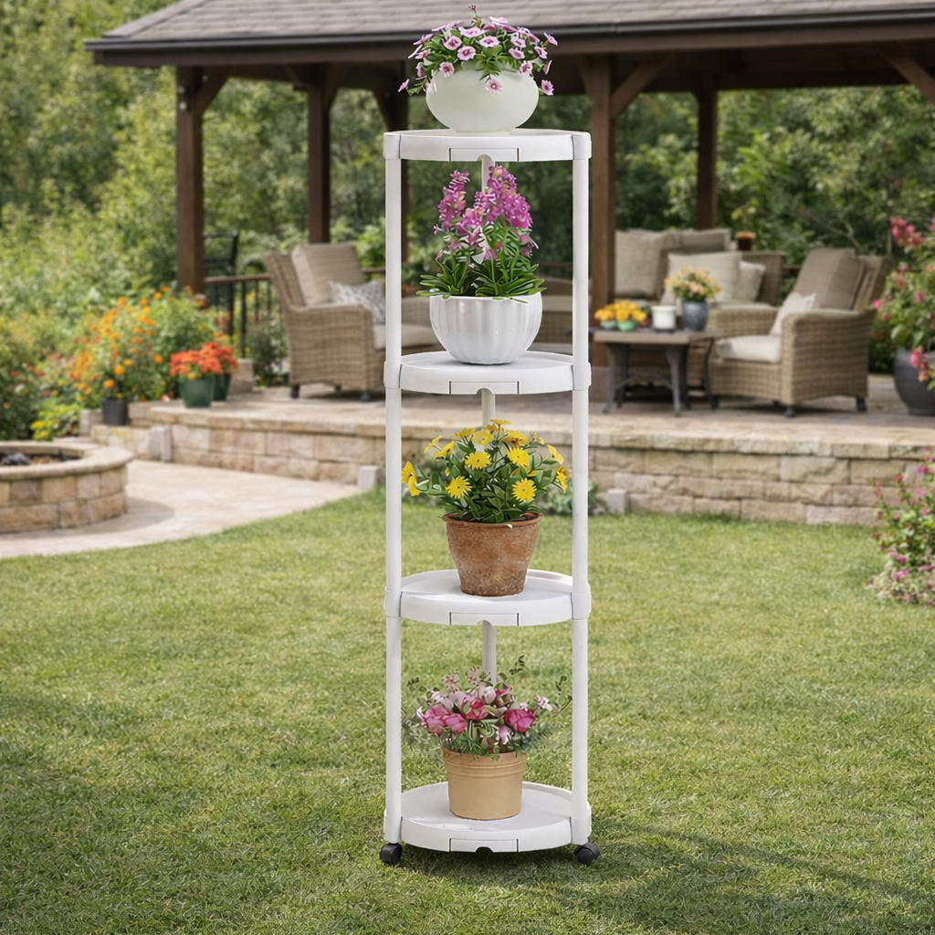 Suport pentru Flori cu 4 Niveluri și Roți, 132 x 31 cm, pentru Interior și Balcon