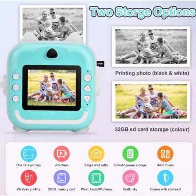 Aparat Foto Instant pentru Copii – FULL HD, 48MP, 10 Role, Jocuri și Player Muzical