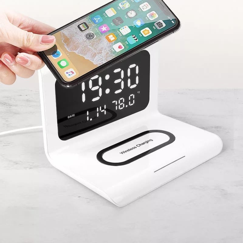 Ceas digital cu statie de incarcare wireless, termometru