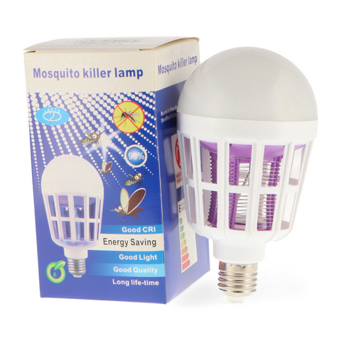 Bec 2 în 1 cu Lampă UV Anti-Insecte – Dulie E27, Lumină Alb Rece, 15W, Alb