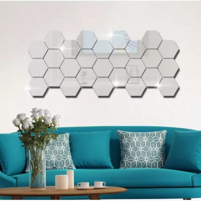 Set de 12 oglinzi acrilice, hexagonale decorative