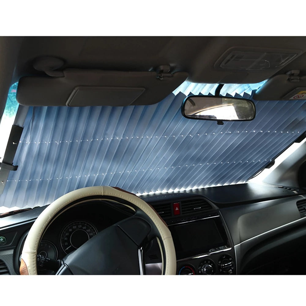 Parasolar Auto Retractabil pentru Parbriz sau Luneta Spate tip Jaluzea cu Ventuze