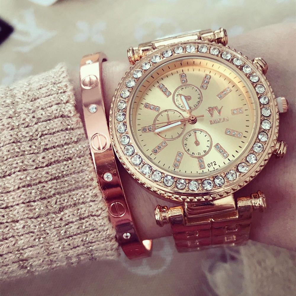 Ceas dama Christal Golden Rose metalic