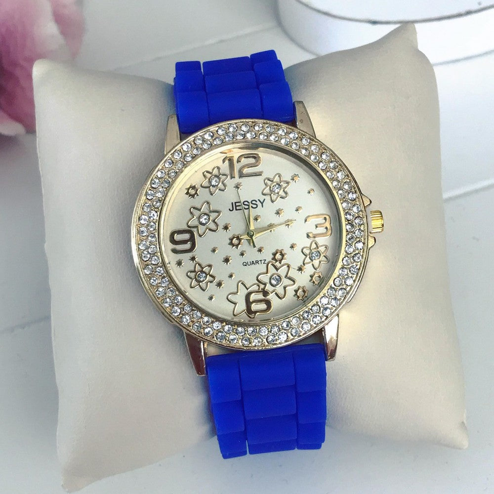Ceas dama Flower Fashion Blue cu pietricele
