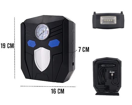 Compresor de aer pentru mașină cu avertizare luminoasă și lanterna LED - Alimentare 12V, soluția eficientă și sigură pentru pneuri!