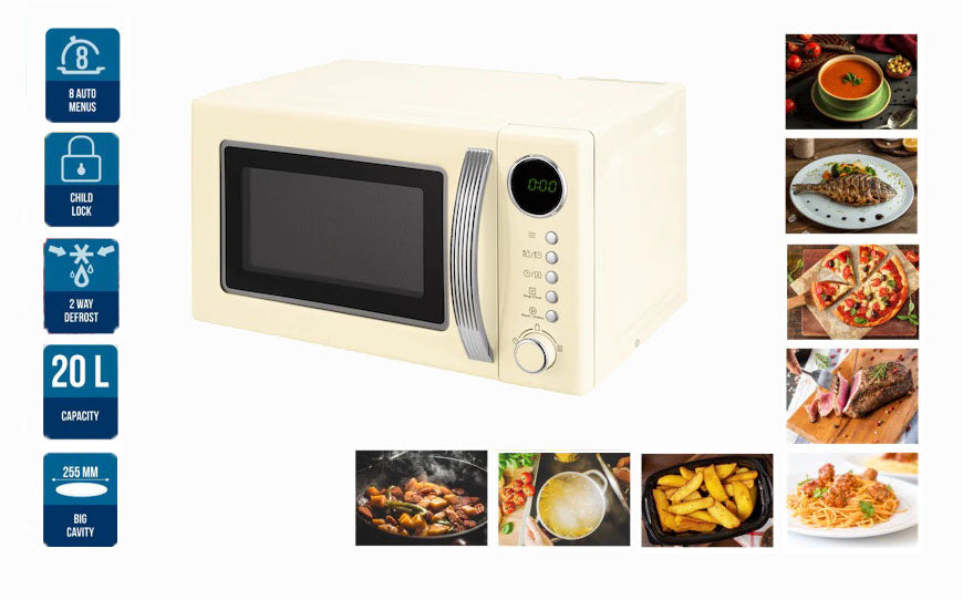 Cuptor cu microunde, Control digital, 20l, 700 W, Display LED, 8 programe, 10 niveluri de putere, Functie dezghetare