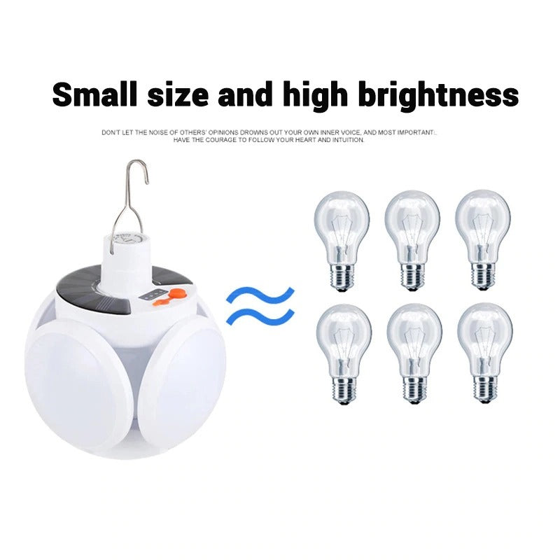 Lampa solara, pliabila, tip bec cu 5 moduri de iluminare, prindere cu carlig
