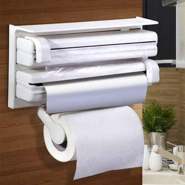 Dispozitiv 4in1, Dispenser triplu pentru folie aluminiu, folie strech si rola servetele cu spatiu depozitare