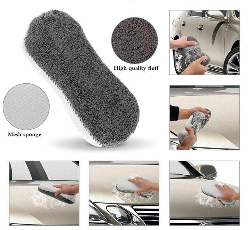 Set 9in1 pentru detailing auto, laveta microfibra, paduri polish, burete de spalat si perie curatare jante