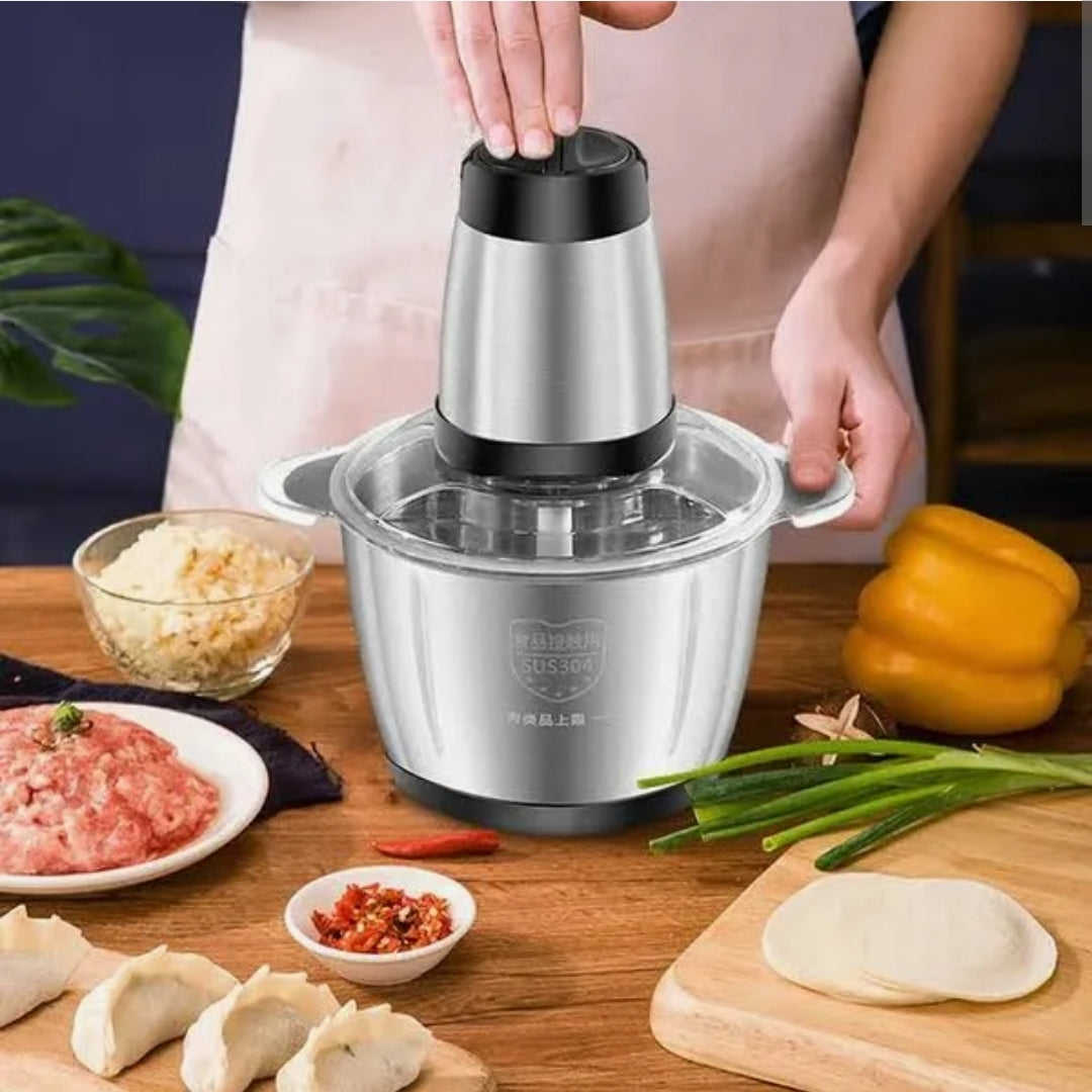 Robot de Bucătărie Tocător 1000W, Bol Inox 3L, 4 Lame, 3 Viteze și Funcție Batere Ouă
