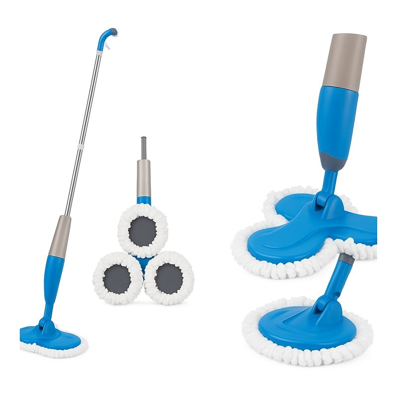 Mop cu Pulverizator și Mâner Telescopic, Cap Rotund și Laveta de Schimb
