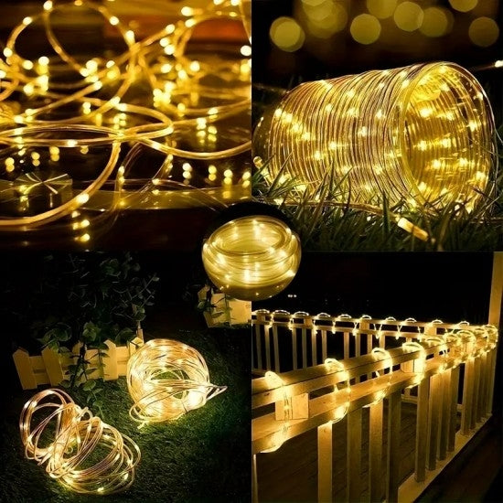 Furtun Luminos LED cu Încărcare Solară – 10 m, Lumina Alba Calda, Pentru Exterior