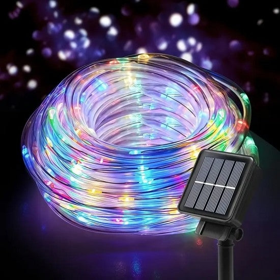 Furtun Luminos LED cu Încărcare Solară – 10 m, Multicolor, Pentru Exterior