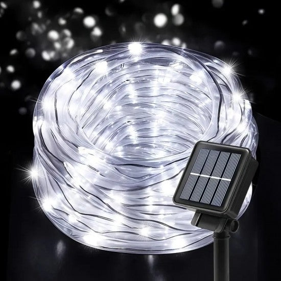 Furtun Luminos LED cu Încărcare Solară – 10 m, Lumină Alb Rece, Pentru Exterior