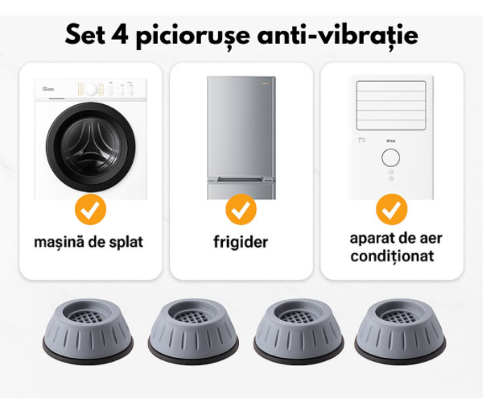 1+1 CADOU: Set 4 Picioare Anti-Vibrații și Anti-Șoc pentru Mașina de Spălat