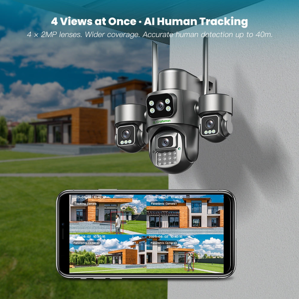 Cameră de Supraveghere Solară 4G HiEasy G4-P13, 8MP, 3 Lentile, PTZ 360°, cu Slot SIM