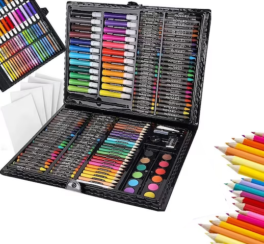 Set 164 piese creative pentru desenat si colorat, creioane colorate, carioca, acuarele - cadou excelent pentru copii