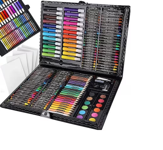 Set 164 piese creative pentru desenat si colorat, creioane colorate, carioca, acuarele - cadou excelent pentru copii