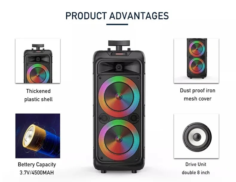 Boxa portabila AKAI Bluetooth 5.0 40W cu telecomanda, intrare microfon, intrare chitara, lumini difuzor dinamice