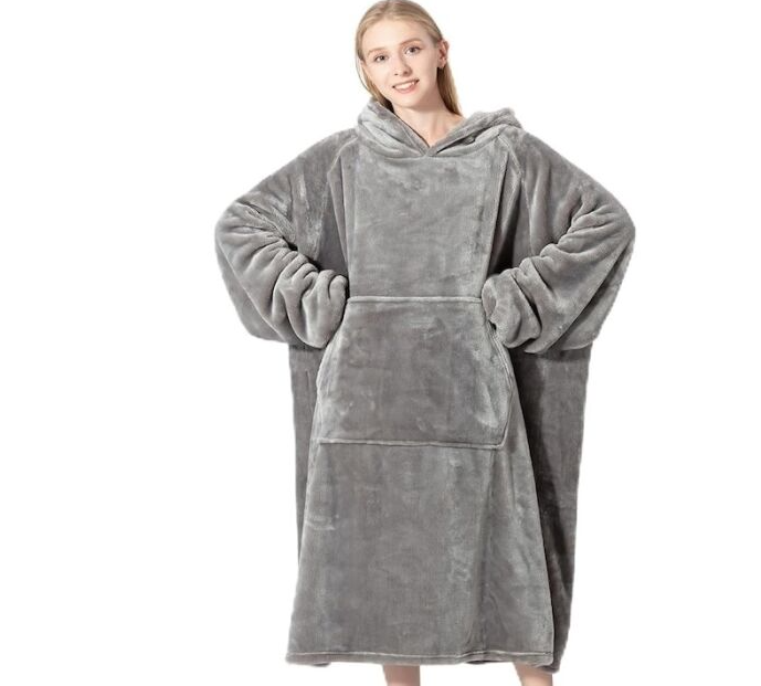 Patura cu maneci stil hanorac cu gluga si buzunar Huggle Hoodie Gri