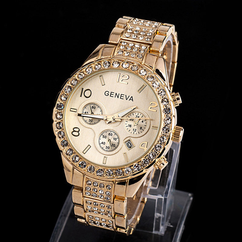Ceas de dama Geneva Christal DOMS Silver Gold metalic