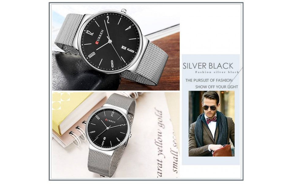 Ceas barbatesc Elegant Slim curea metalica afisare data
