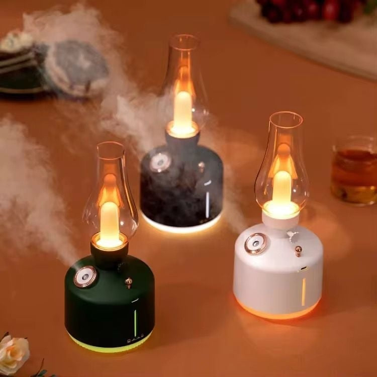 Mini Umidificator de Aer Tip Felinar Vintage cu Lumină LED Multicoloră