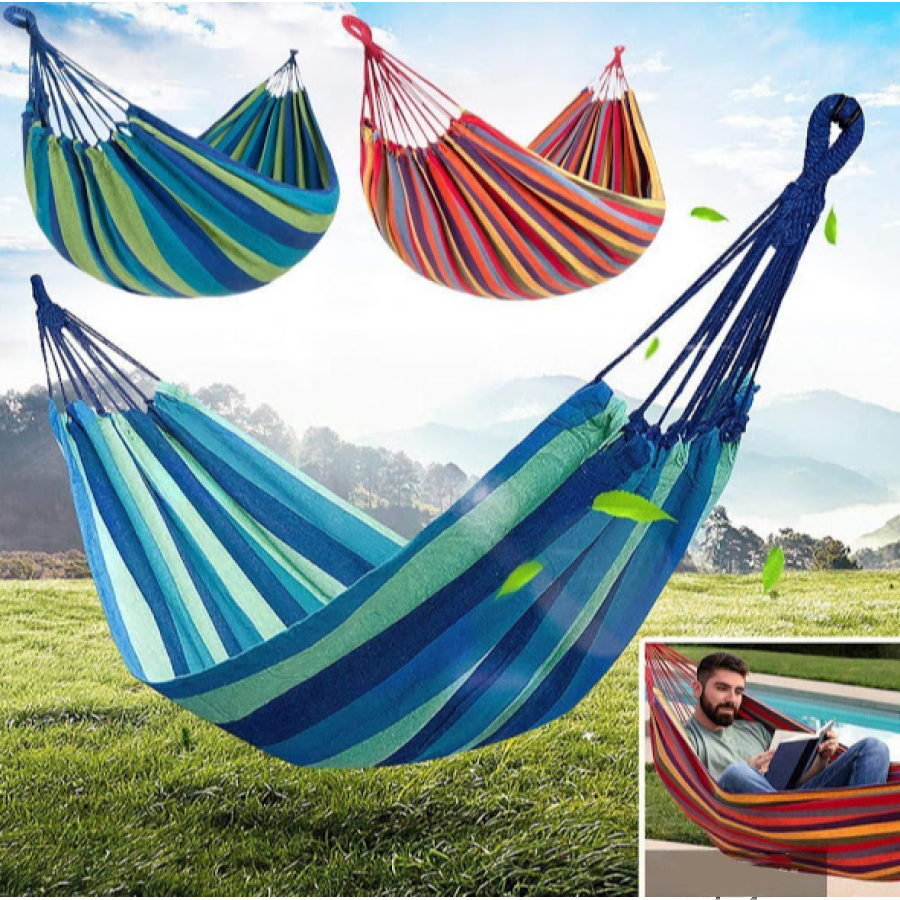OFERTA HAMAC MULTICOLOR DIN BUMBAC CU HUSA DE TRANSPORT, 1+1 CADOU