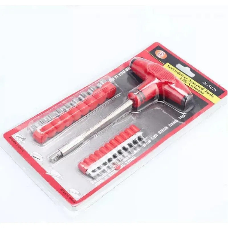 Set 21 Piese cu Tubulare, Biți și Mâner Magnetic în T