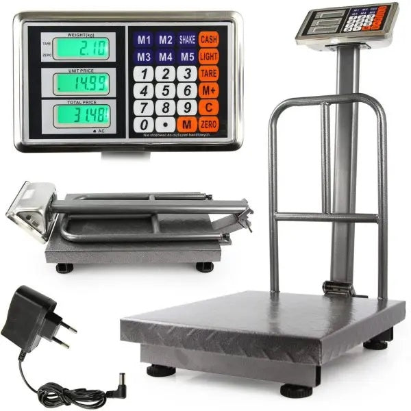 Cantar Electronic 350kg cu acumulator si brat rabatabil, platforma metalica tabla striata