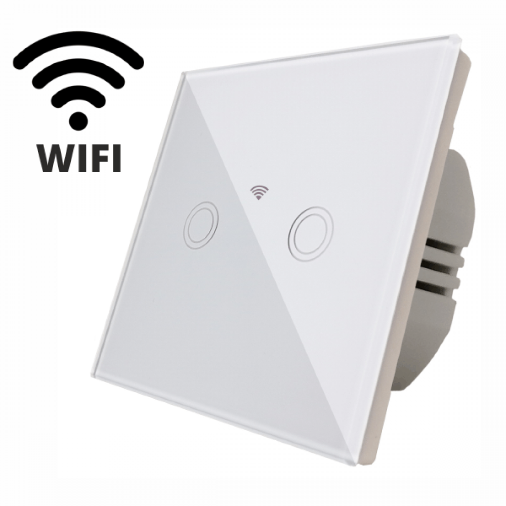 Intrerupator dublu, sticla, functie touch, programabil prin WIFI